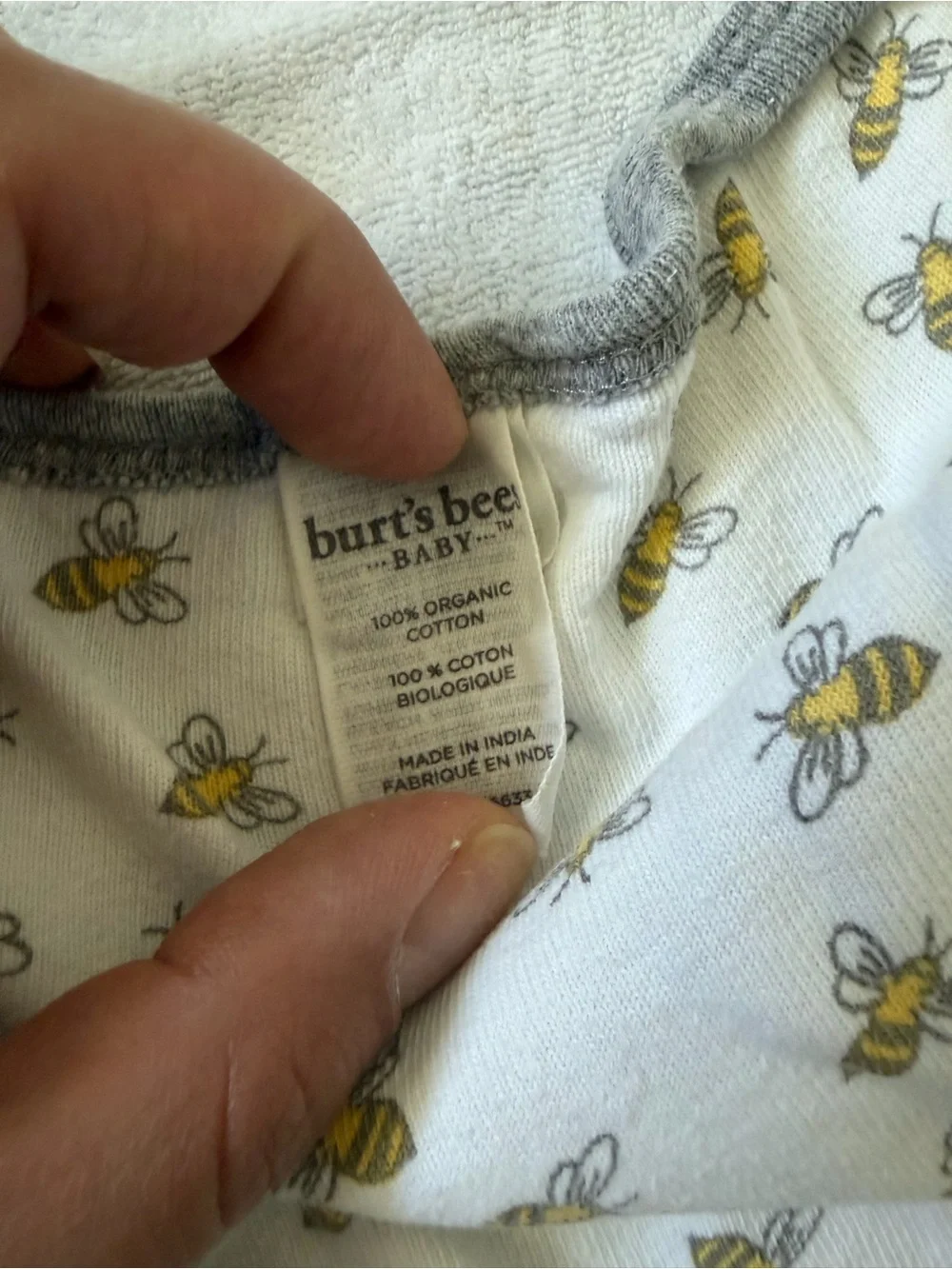 Burt’s Bees baby Hooded towels - Gray and White with bee pattern